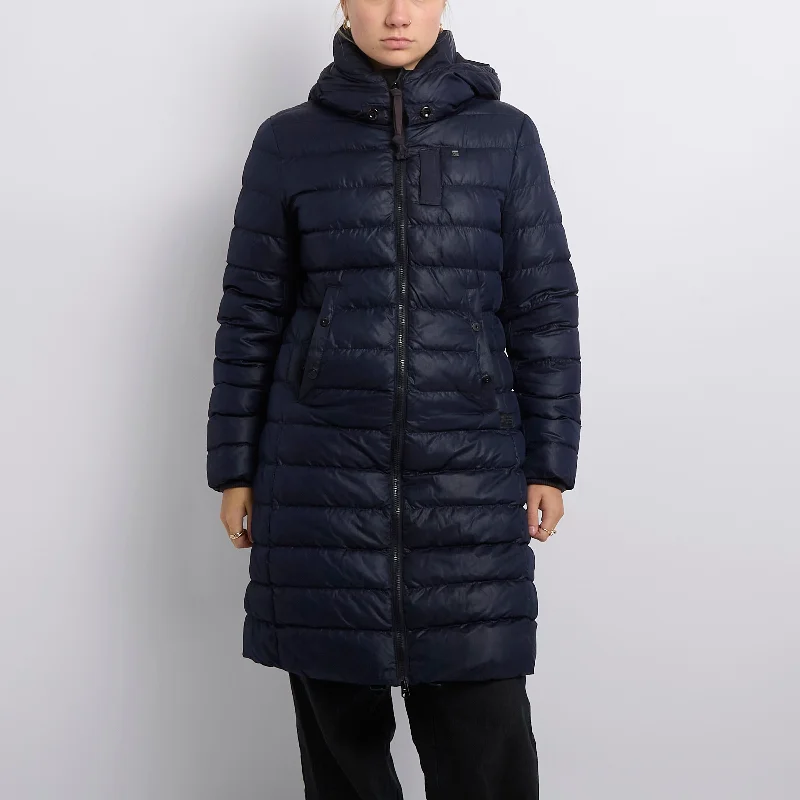 Button Detail Hooded Long Puffer Coat - UK 10