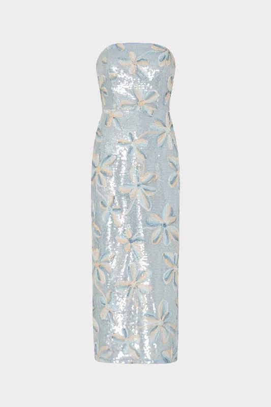 Floral Embroidery Mesh Sequin Midi Dress