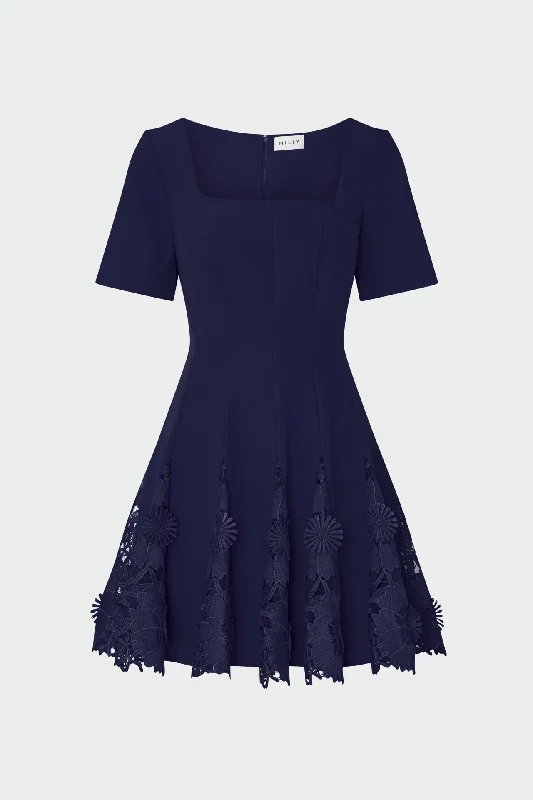 Joy Lace Combo Mini Godet Dress