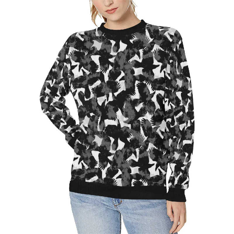 Crow illustration pattern Women's Crew Neck Sweatshirt