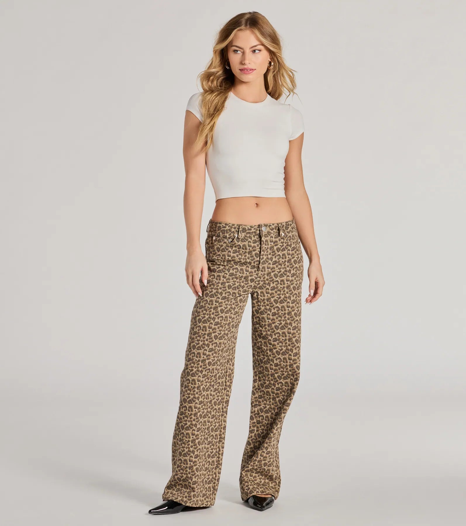 Wildly Chic Mid-Rise Leopard Print Baggy Pants