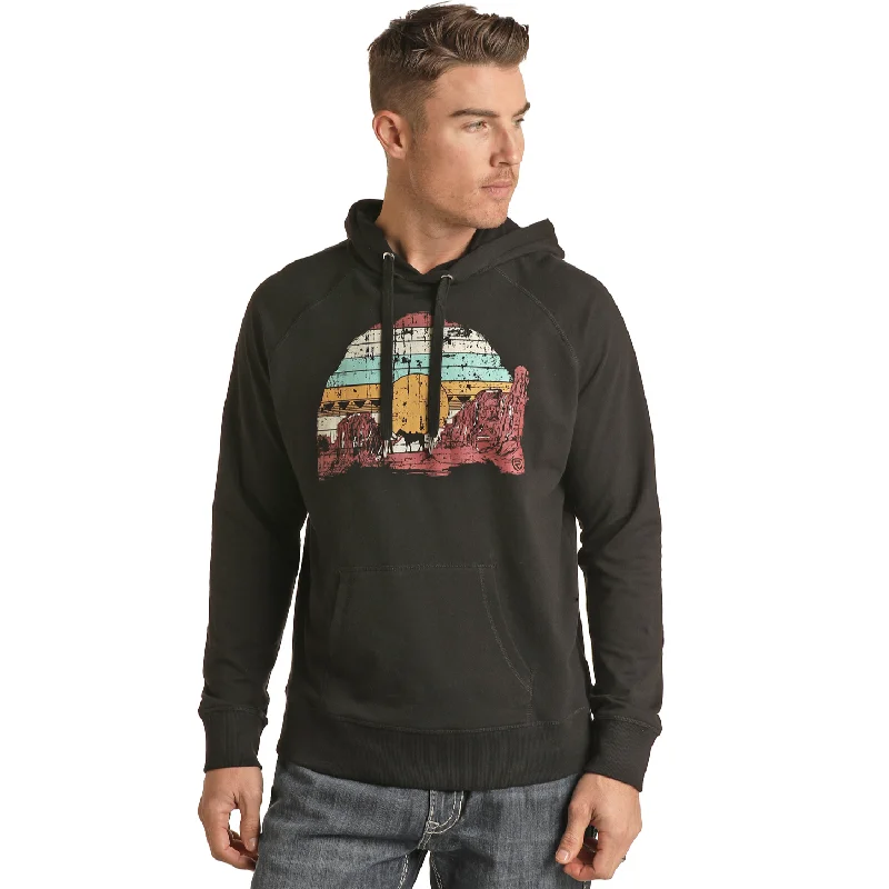 Rock & Roll Cowboy® Men's Desert Sunset Black Hoodie RRMT94R05Z-01