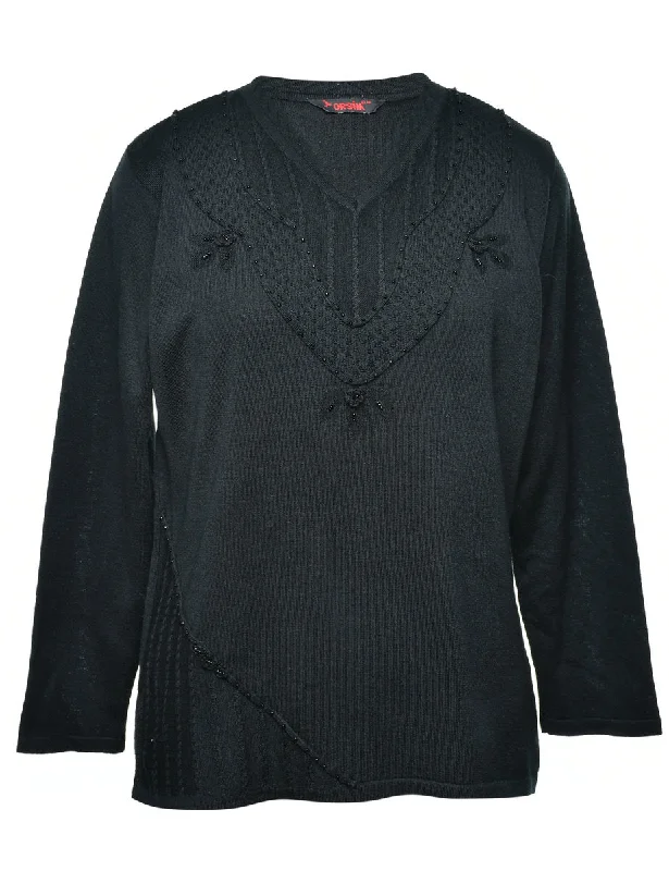 Black Beaded Jumper - M