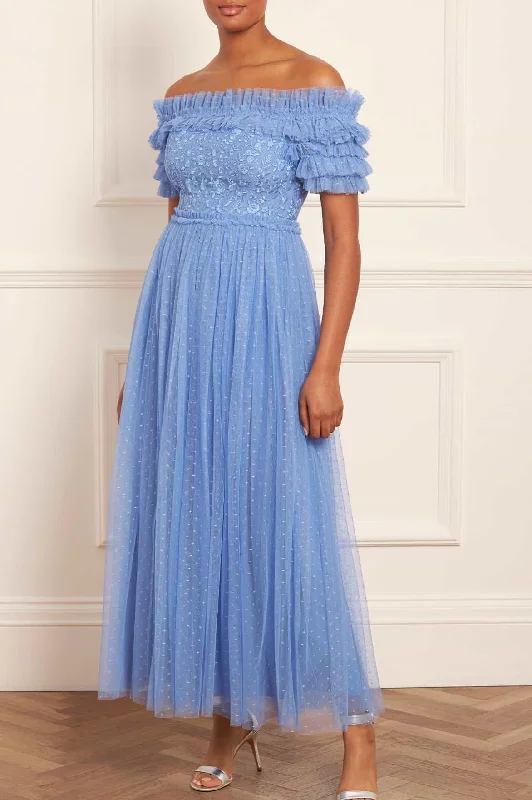Special Discount Midsummer Lace Bodice Off-Shoulder Ankle Gown