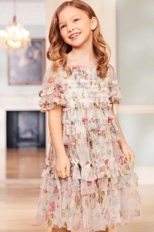 Super Deal Floral Fantasy Smocked Kids Dress