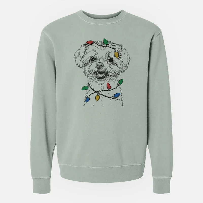 Christmas Lights Aspen the Morkie - Unisex Pigment Dyed Crew Sweatshirt