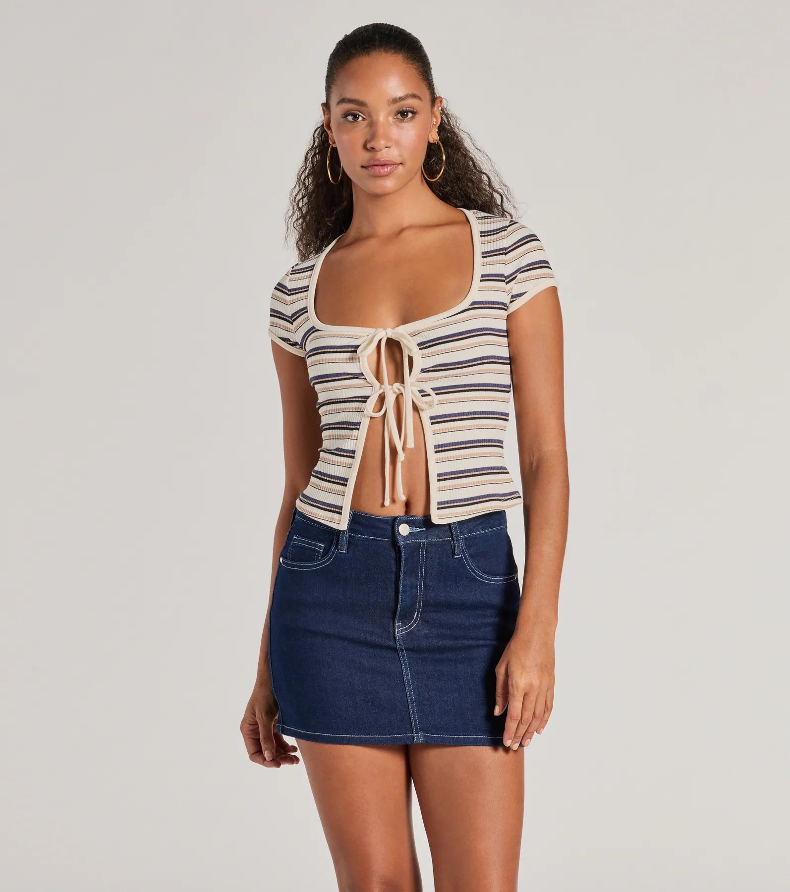 Stylish Status Striped Knit Tie-Front Top