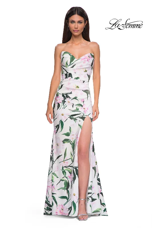 LaFemme 32752 Strapless Floral Print Jersey Gown