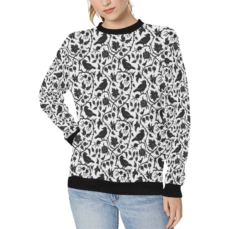 Crow dark floral pattern Women's Crew Neck Sweatshirt