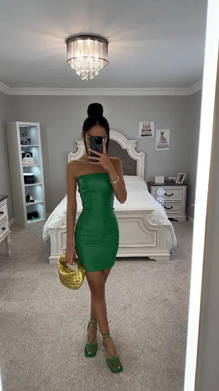 GREEN LEATHER MINI DRESS