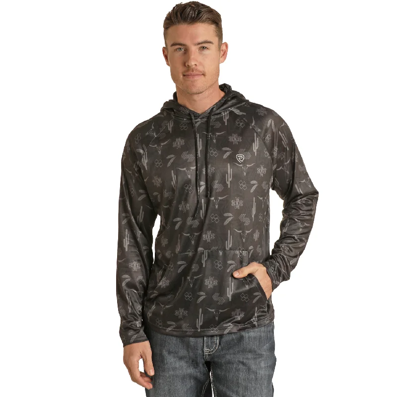 Rock & Roll Cowboy® Men's Cactus Print Black Hoodie RRMT94R06M-01