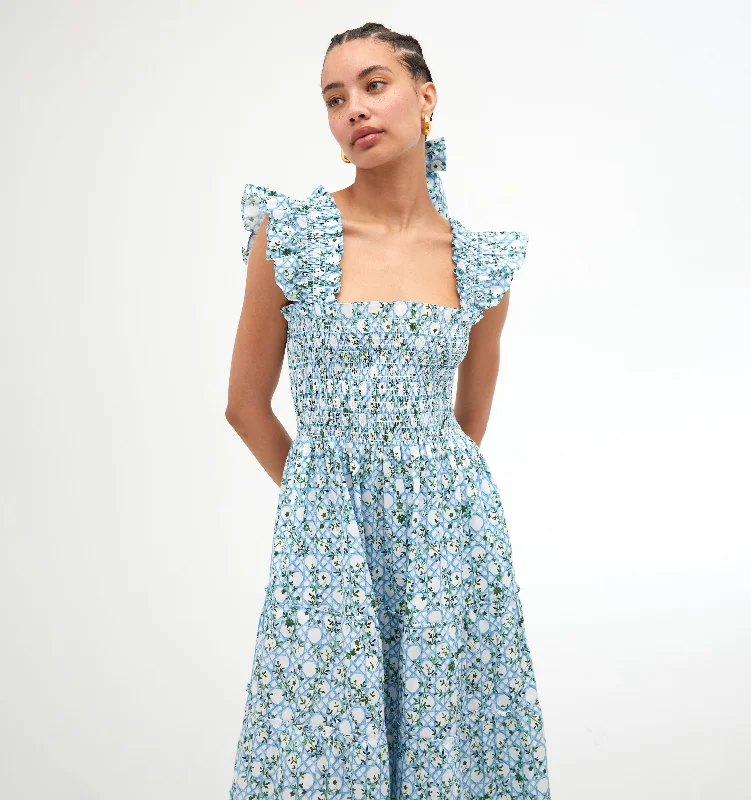 The Ellie Nap Dress - Blue Basketweave Vine