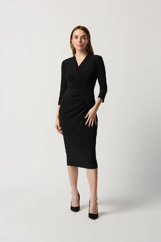 Joseph Ribkoff Silky Knit Sheath Dress With Front Pleats