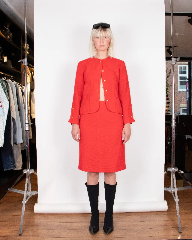 Chanel 1970s Red Bouclè Skirt Suit S