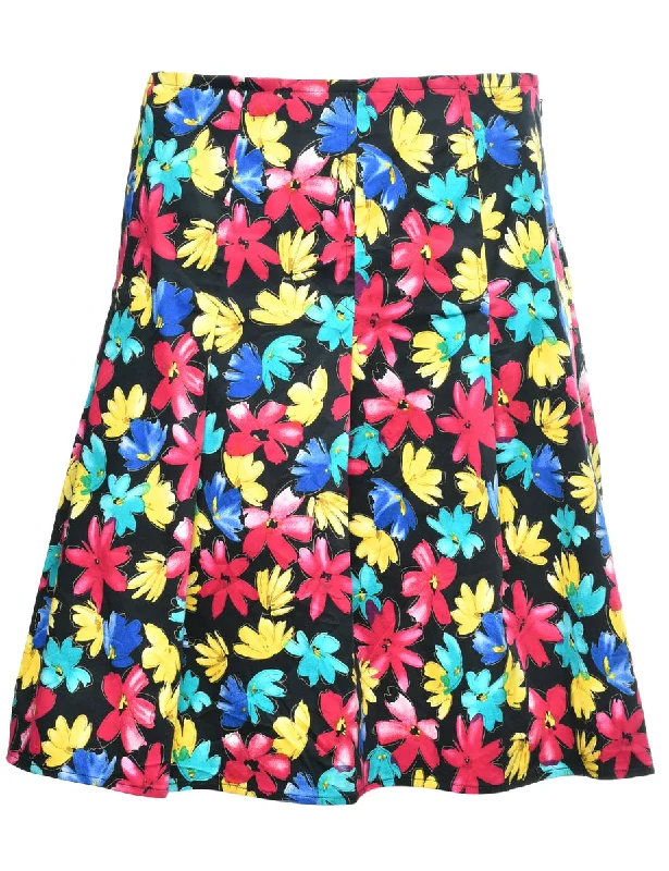 Floral Print Petite Pleated Skirt - M