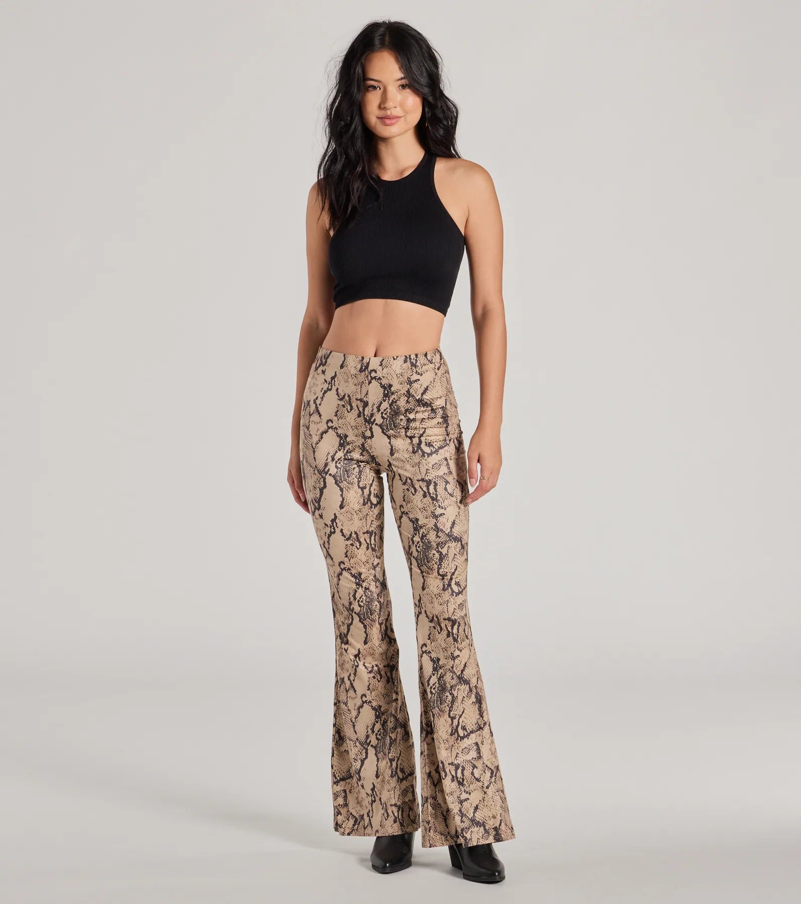 Slither In Style High Rise Snake Print Flare Pants