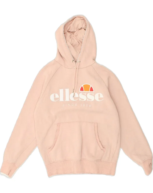 ELLESSE Womens Graphic Hoodie Jumper UK 14 Medium Beige Cotton