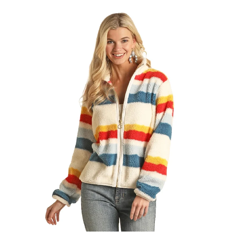 Rock & Roll Cowgirl® Ladies Sherpa Striped Zip Up Sweater 48T2398