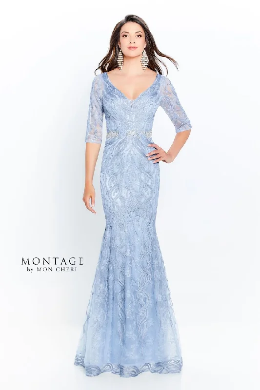 Montage 120921 V-Neck Metallic Ribbon Gown