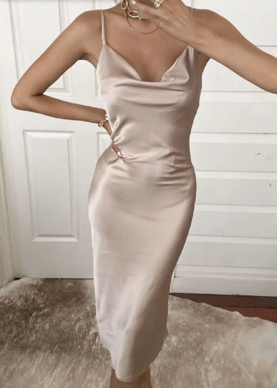 Aspen Midi Dress - Champagne Satin