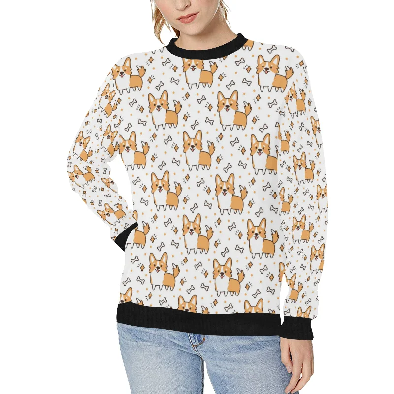 Cute corgi heart star bone pattern Women's Crew Neck Sweatshirt