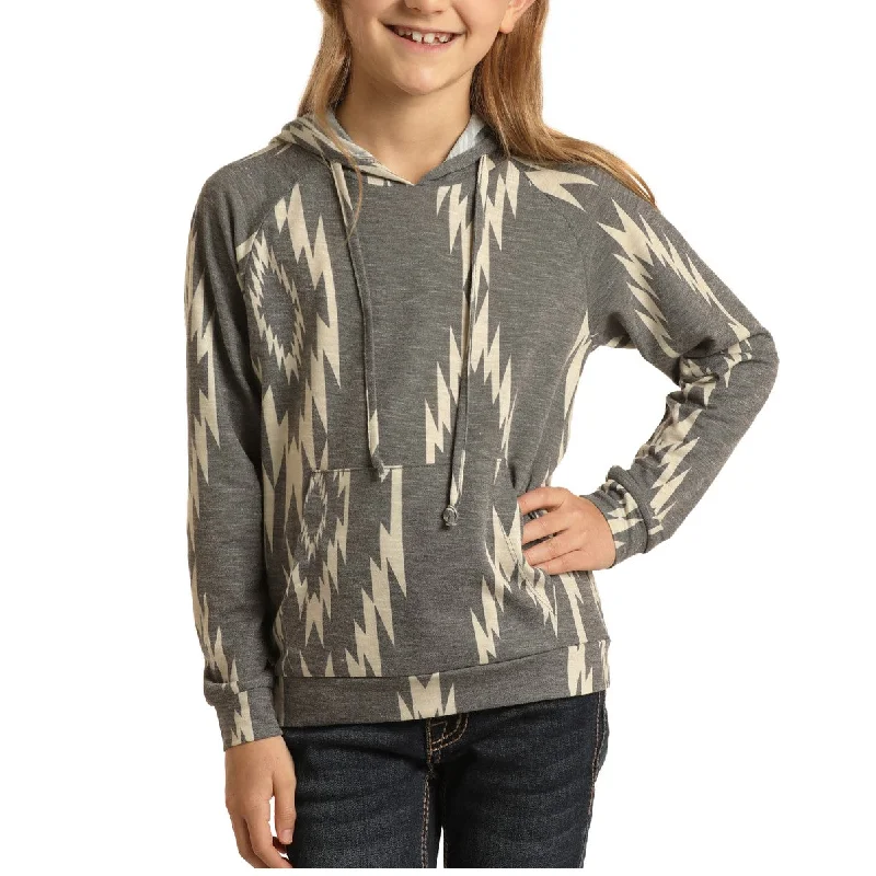 Rock & Roll Cowgirl Children's Grey Aztec Print Hoodie G4H1165-05