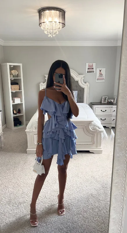 SATIN RUFFLE MINI DRESS