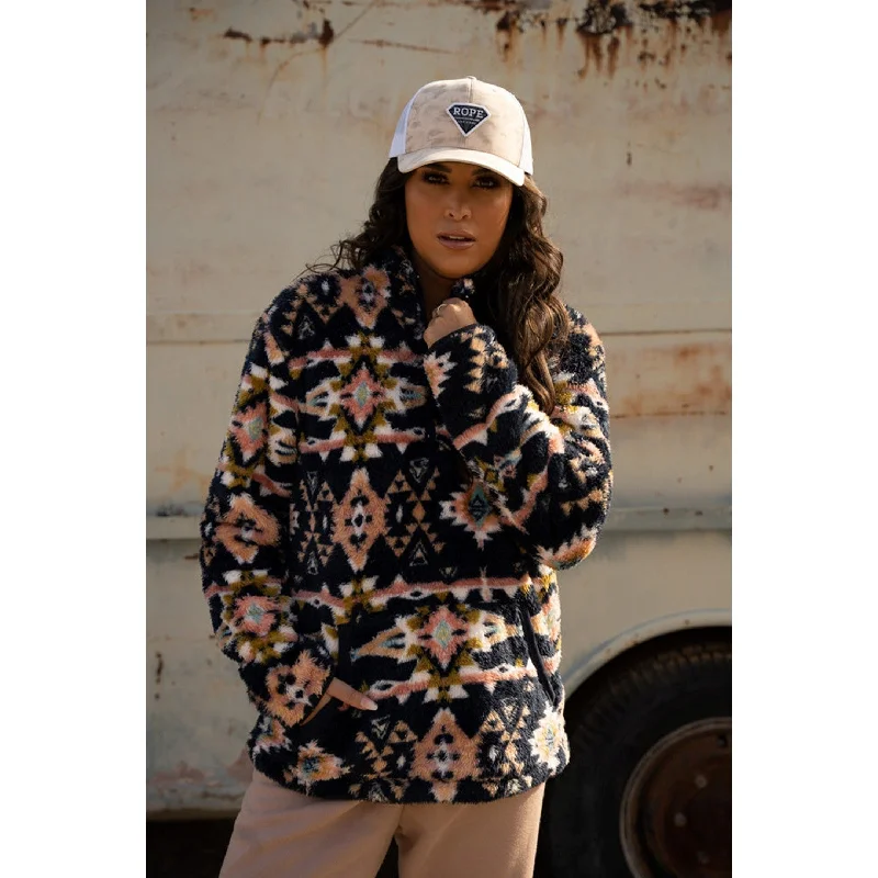 Hooey Women's Navy and Aztec Fleece Pullover