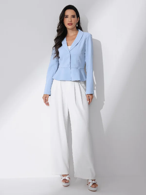 Vintage Lapel Long Sleeve Ruffle Hem Office Cropped Blazer