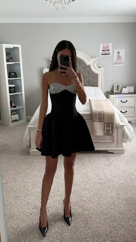 SILVER AND BLACK SATIN BUSTIER MINI DRESS