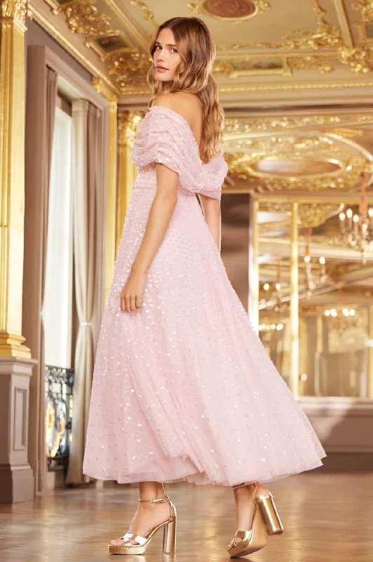 Last Chance Grace Gloss Off-Shoulder Ankle Gown