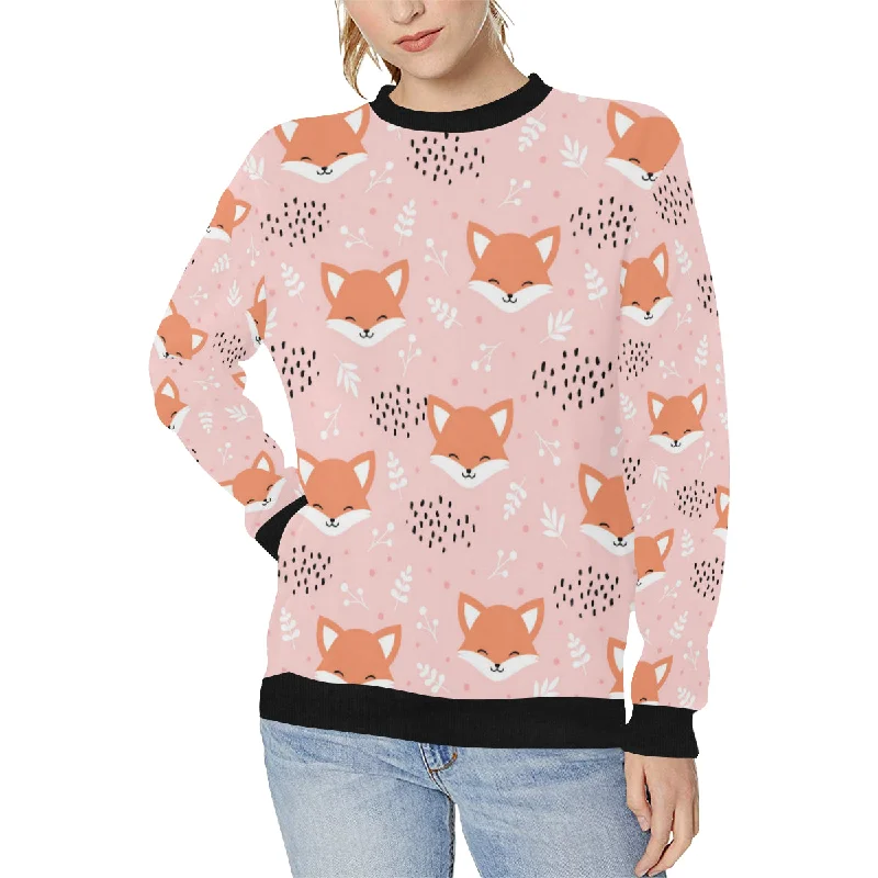 Cute fox pattern pink background Women's Crew Neck Sweatshirt