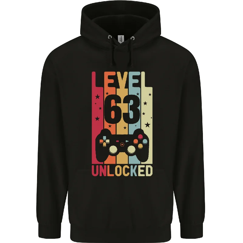 63rd Birthday 63 Year Old Level Up Gaming Mens 80% Cotton Hoodie