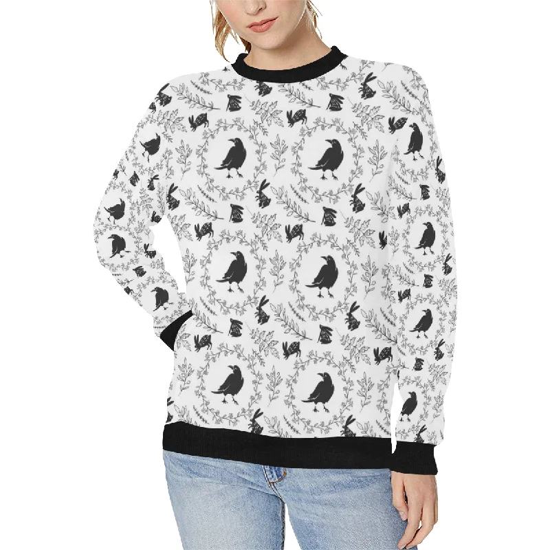 Crows floral wreath rabbit pattern Women's Crew Neck Sweatshirt