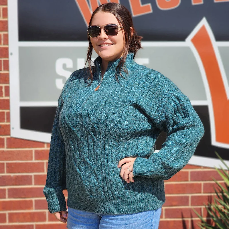 Women's 1/4 Zip Teal Pullover Sweater