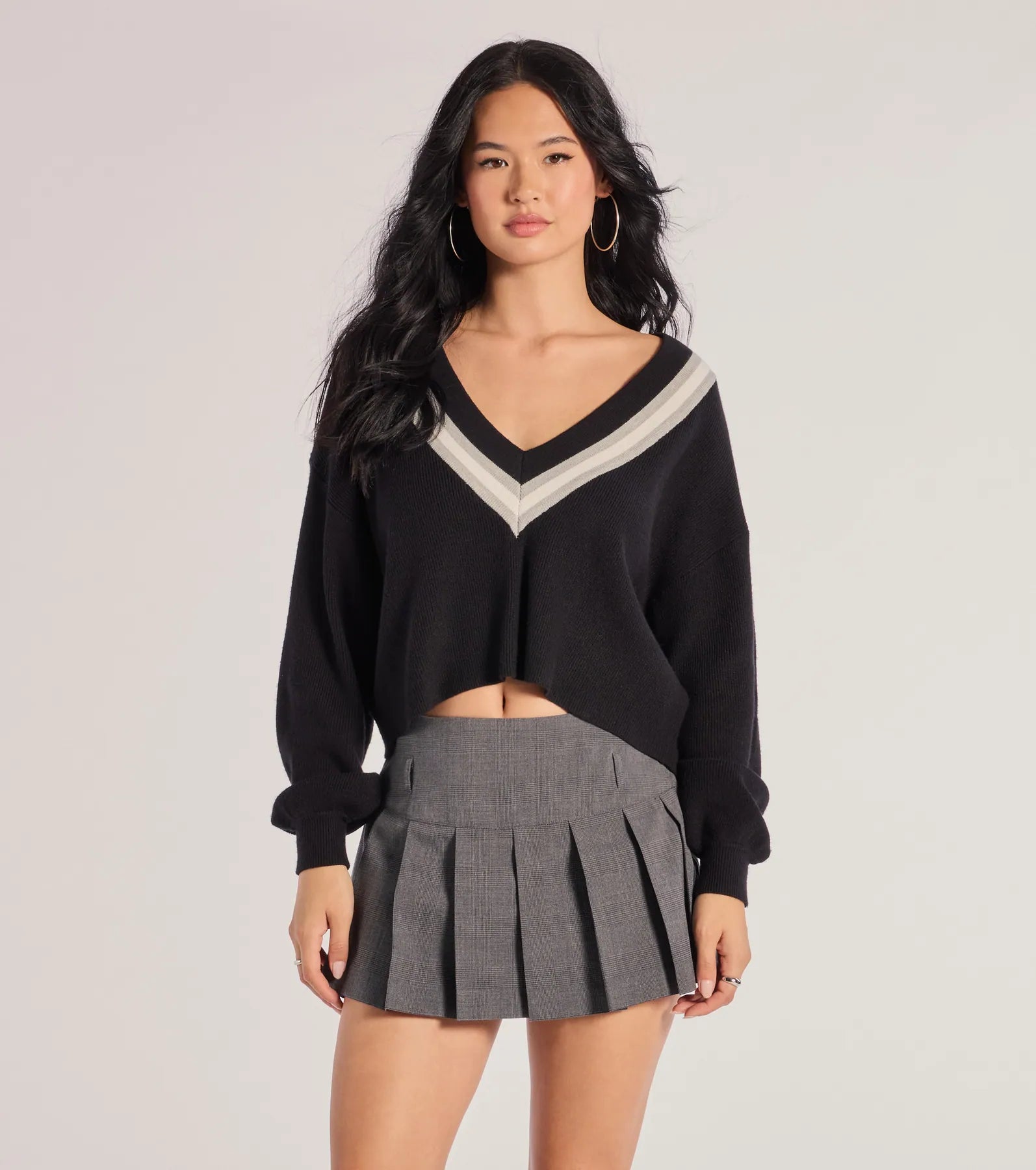 Preppy Impression Striped V-Neck Sweater Crop Top