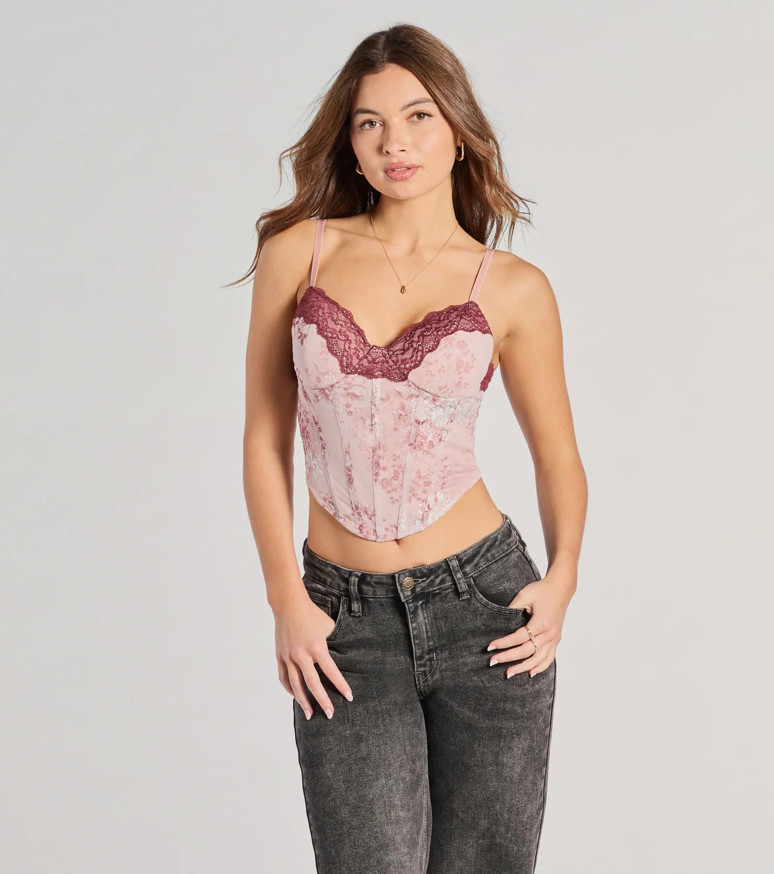 Sweet And Sultry Floral Lace Mesh Bustier Top