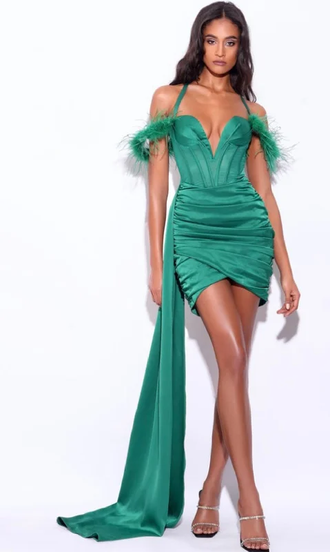 WILMA EMERALD SATIN CORSET DRAPING MINI DRESS