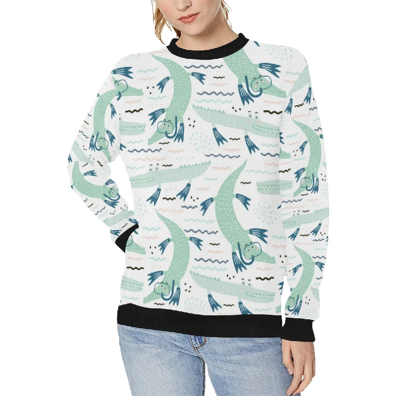 Crocodile diver pattern Women's Crew Neck Sweatshirt