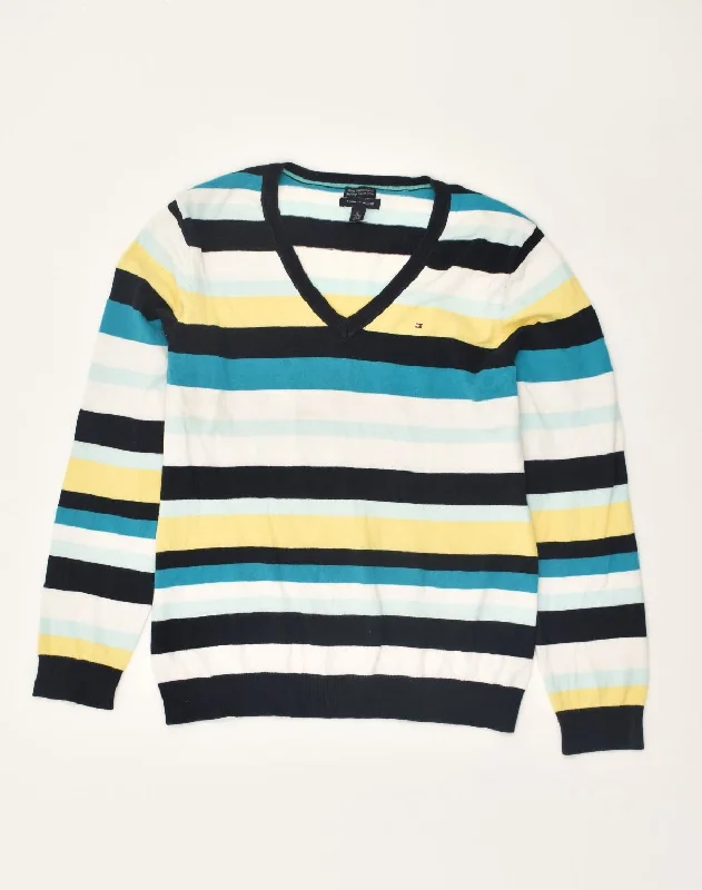 TOMMY HILFIGER Womens V-Neck Jumper Sweater UK 18 XL Multicoloured Striped