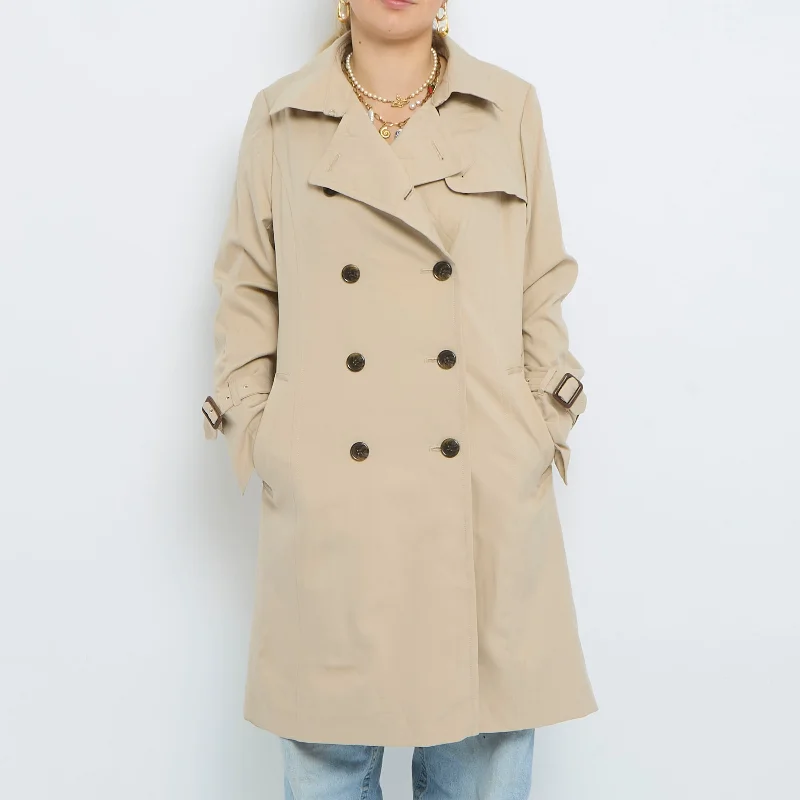 Short Double Breasted Belt  Buttoned Trench Coat - M