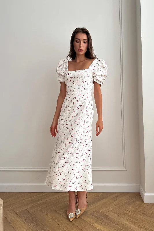 Flash Deals Godet Silhouette Square Neck Midi Dress