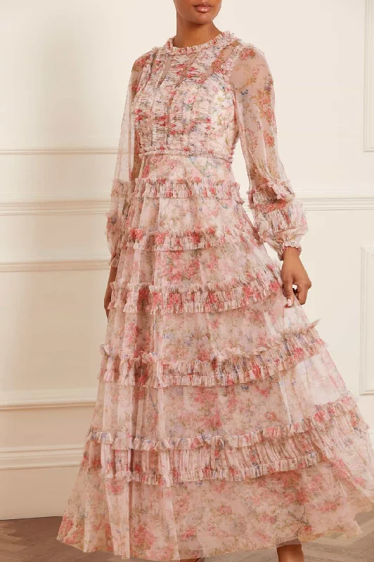 Price Slash Floral Wreath Ruffle Gown