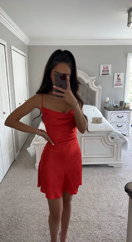 RUNAWAY THE LABEL RED SATIN MINI DRESS