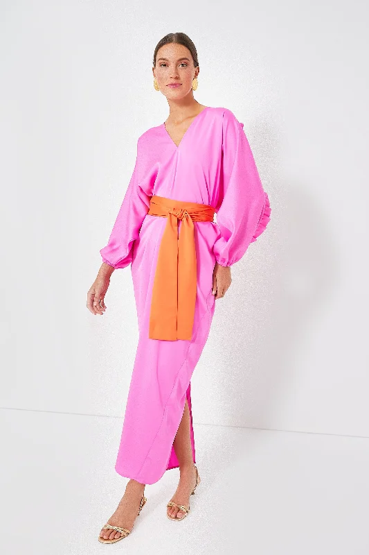 Pink V-Neck Tie Belt Kaftan