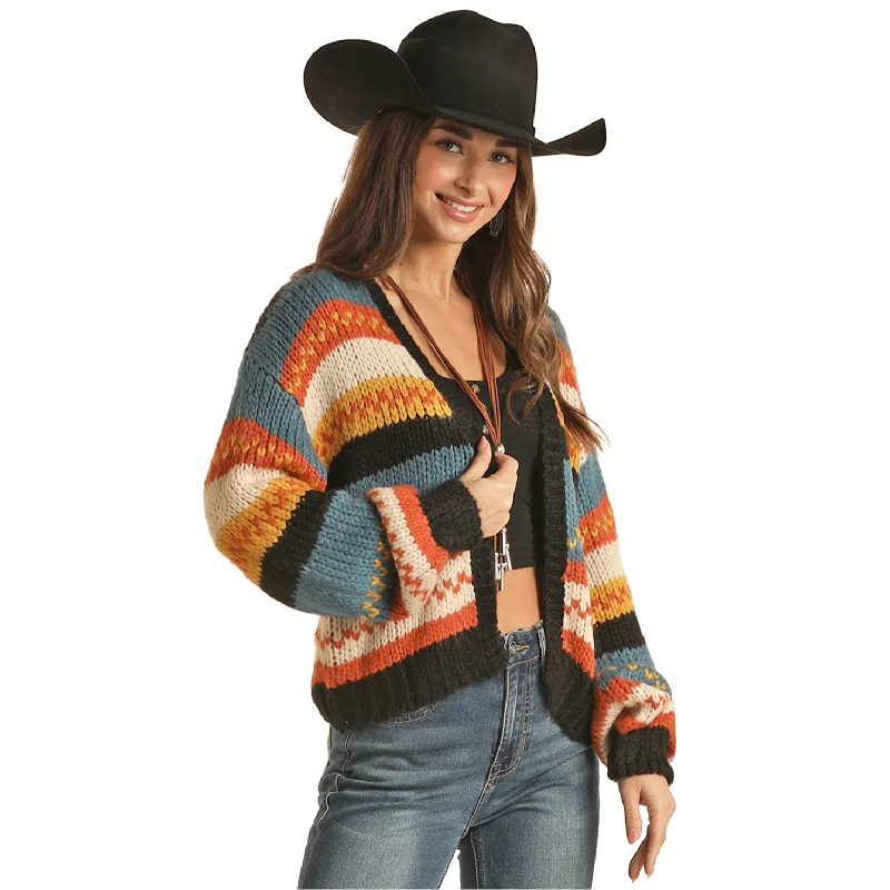 Rock & Roll Cowgirl Ladies Stripe Knit Open Cardigan RRWT95R04U-90