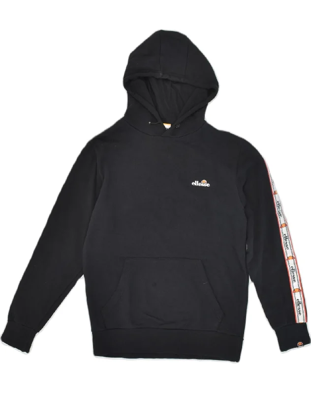 ELLESSE Womens Graphic Hoodie Jumper UK 12 Medium Black Cotton