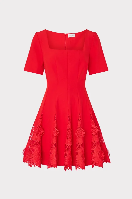 Joy Lace Combo Mini Godet Dress