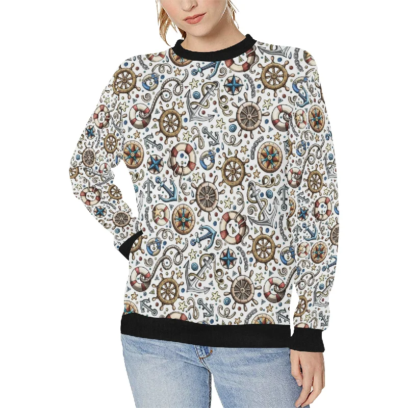 Cute nautical steering wheel anchor pattern Women's Crew Neck Sweatshirt