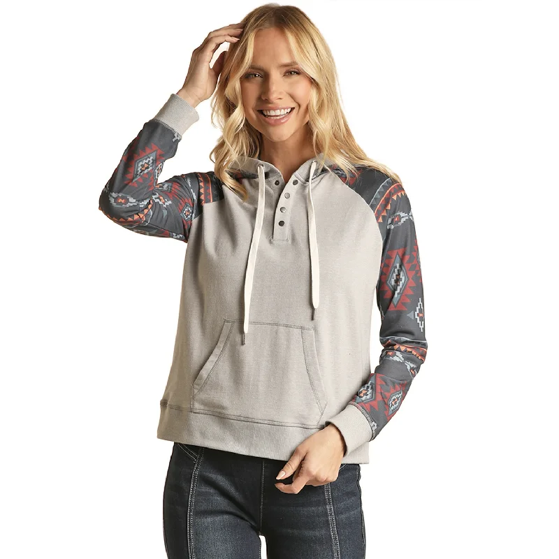 Rock & Roll Cowgirl® Ladies Grey Aztec Sleeve Hoodie RRWT94R0CG-05